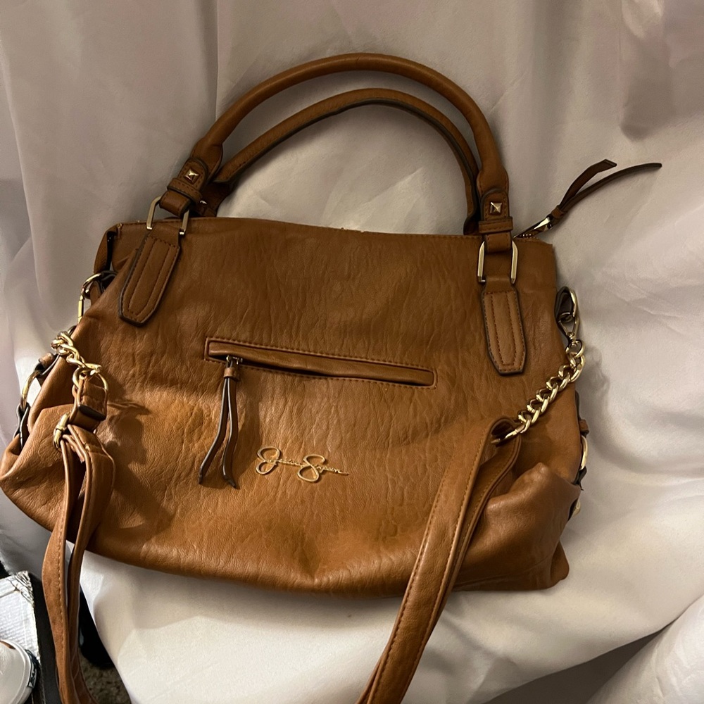 Jessica Simpson Brown Satchel with Gold Accents